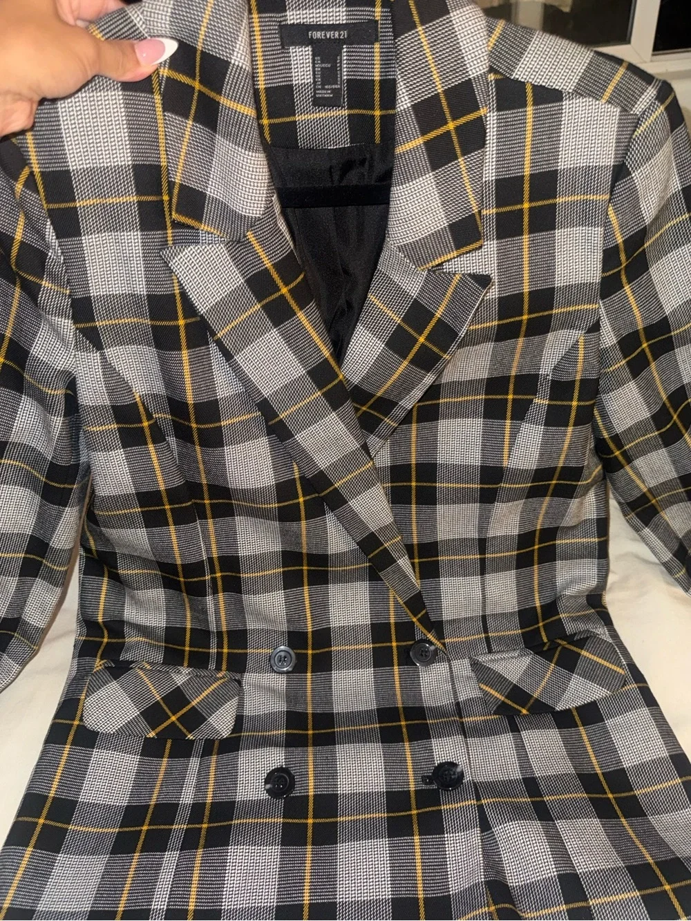 Double-Breasted Plaid Blazer Jacket